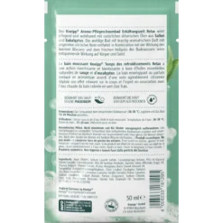 Kneipp Cold Season Relax Aroma Bubble Bath, 50 ml Back of Kneipp Cold Season Relax Bubble Bath 50 ml packaging showing ingredients and bath directions