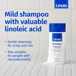 Linola Shampoo with Linoleic Acid for Dry & Sensitive Scalp, 200 ml Linola Shampoo 200 ml with linoleic acid, gentle cleansing for scalp and hair, also suitable for eczema-prone skin