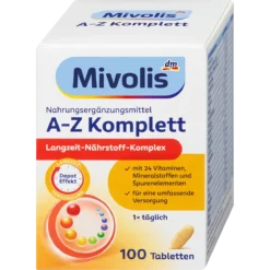 Mivolis A-Z Complete multivitamin and mineral supplement with 24 essential nutrients, 100 tablets