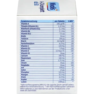 Back of Mivolis A-Z Complete Depot 50+ with ingredients, nutrients and dosage information