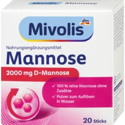Mivolis D-Mannose Sticks dietary supplement with 2,000 mg D-Mannose per sachet, 20 sticks, 40 g