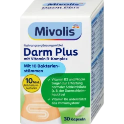Mivolis Darm Plus Probiotic Capsules with 10 bacterial strains, inulin and B vitamins, 30 capsules