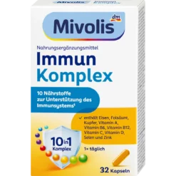 Mivolis Immun Complex immune support supplement with 10 vitamins and minerals, 32 capsules