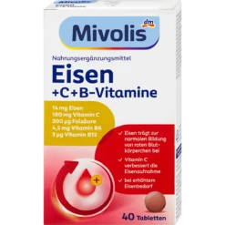 Mivolis Iron + Vitamin C + B Vitamins dietary supplement, 40 tablets with 14 mg iron per serving