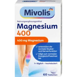 Mivolis Magnesium 400 Tablets dietary supplement with 400 mg magnesium per tablet, 60 tablets