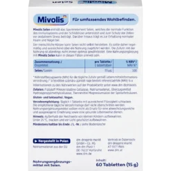 Back of Mivolis Selenium 60 tablets with ingredients, selenium amount and recommended daily use