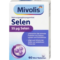 Mivolis Selenium supplement with 55 µg selenium per daily tablet for immune and thyroid function, 60 tablets