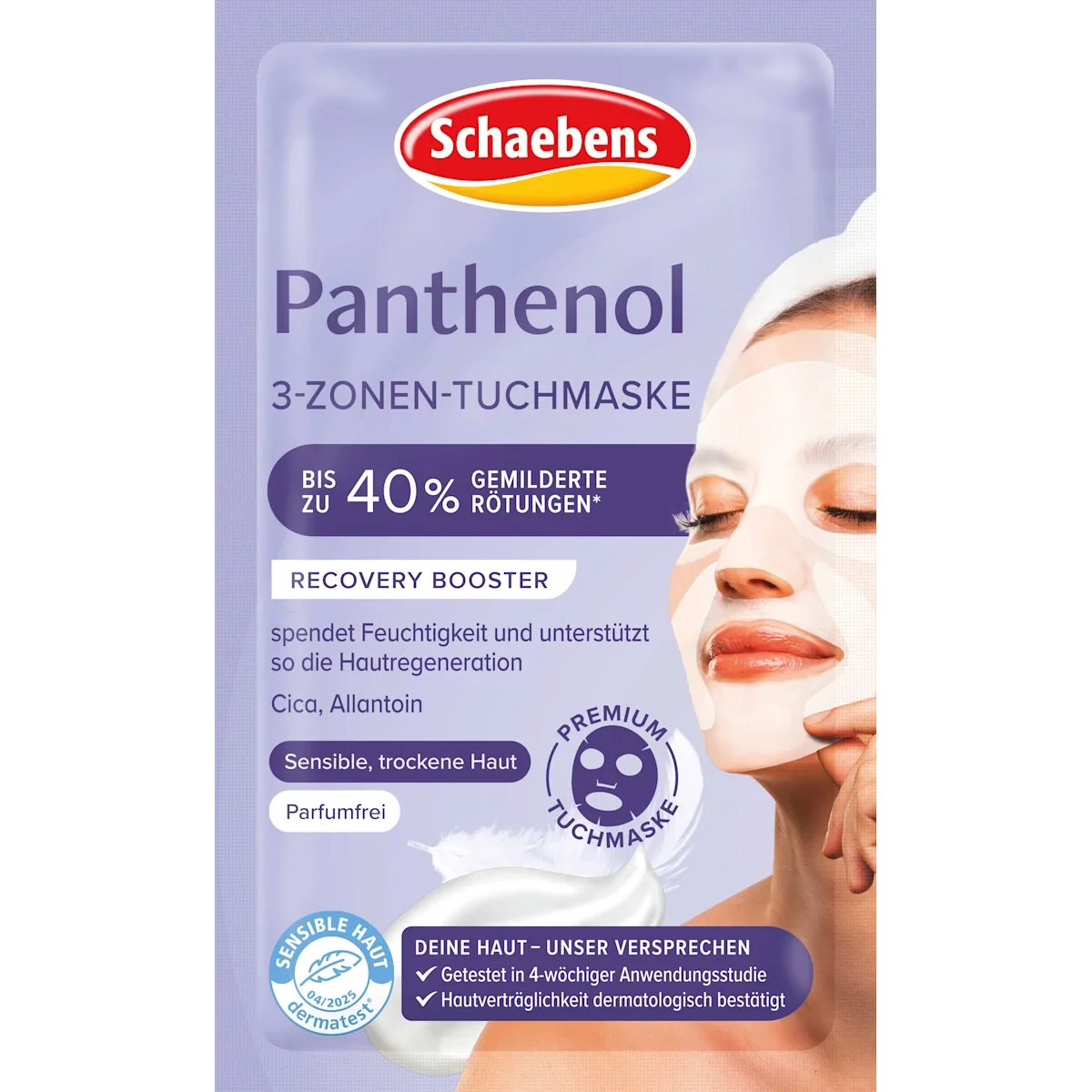 Schaebens Panthenol 3-Zone Sheet Mask, 1 Mask Schaebens Panthenol 3-Zone Sheet Mask for sensitive skin, front view
