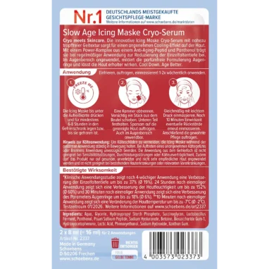 Schaebens Slow Age Icing Mask Cryo-Serum packaging, back view