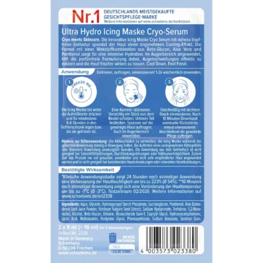 Schaebens Ultra Hydro Icing Mask Cryo-Serum packaging, back view
