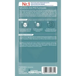 Schaebens Zinc PCA Sheet Mask, 1 Mask Schaebens Zinc PCA Sheet Mask packaging, back view